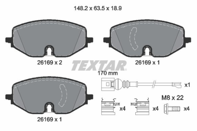 TEXTAR 2616901 | Volkswagen Golf 8 Ön Fren Balatası 2020-