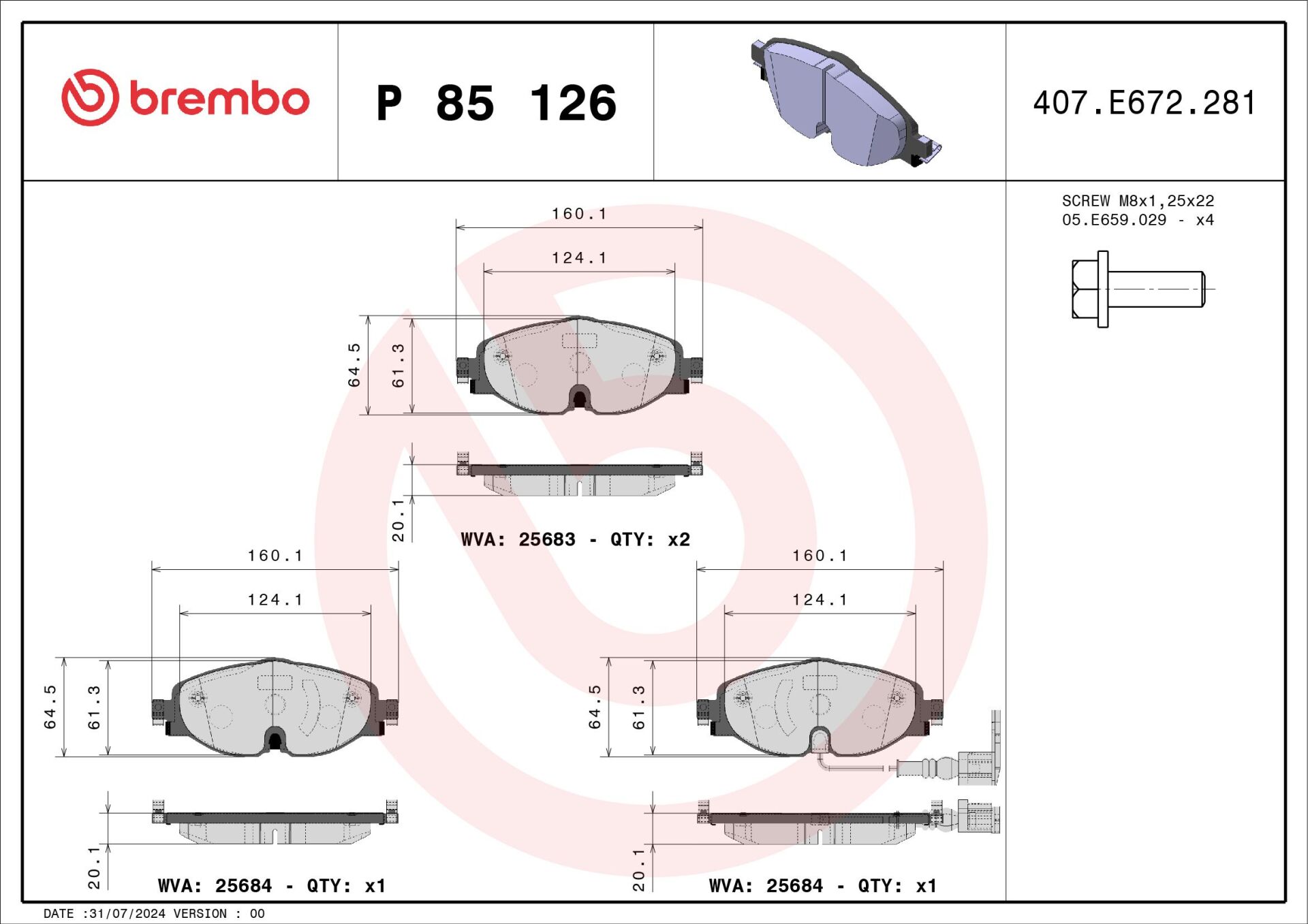 Skoda Ön Fren Balata Takımı Brembo P85126 | Octavia (2013+)